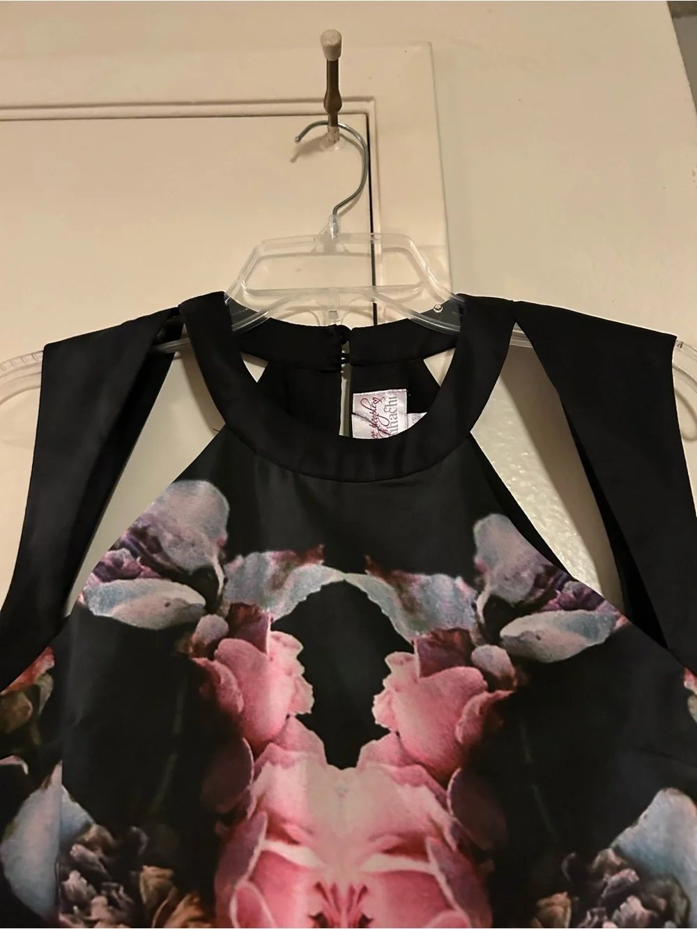 Free People Black Shift Dress with Pink Floral Print